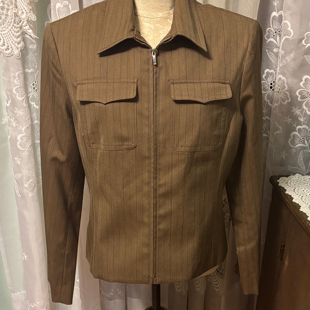 Vintage Evan Picone Front Zip Stretch Weave Suit Jacket Sz 12
